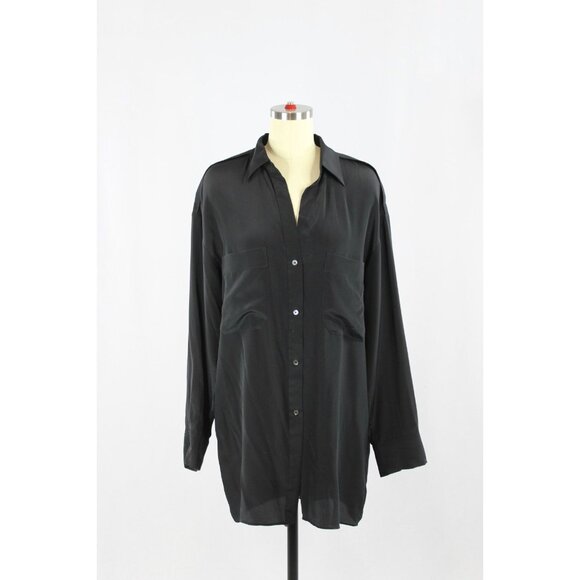 Aritzia BABATON 1-01 Black Silk Crepe Button Up Shirt Shirt Dress, Size S - Picture 1 of 14